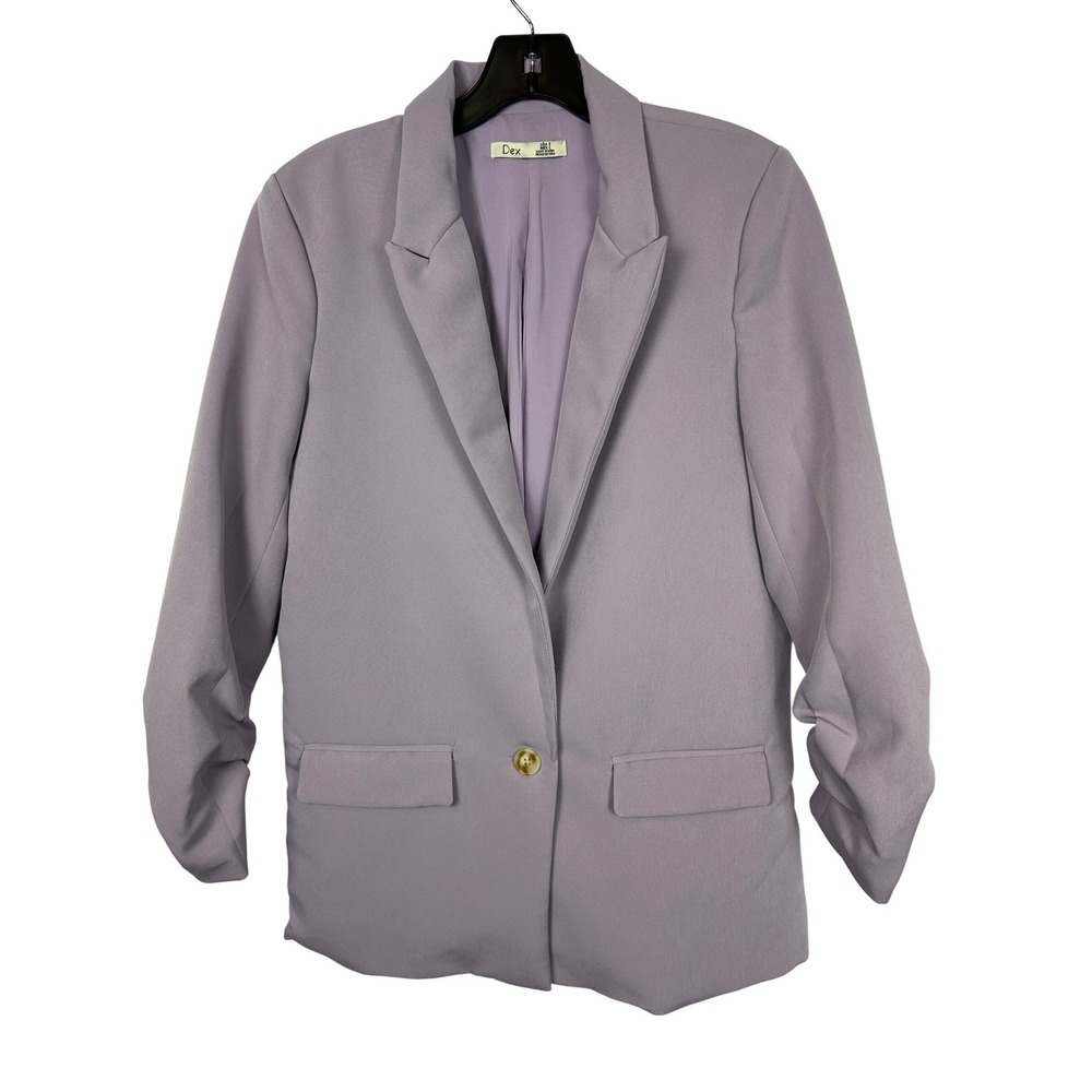 Dex Lavender Purple Ruched Sleeve One Button Blazer Professional Pastel Small